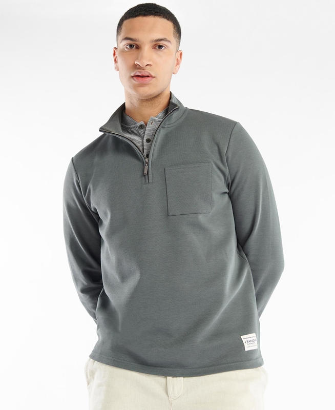 Barbour Broughton Half Zip Sweatshirts Herren Grau | JXDIBV-239