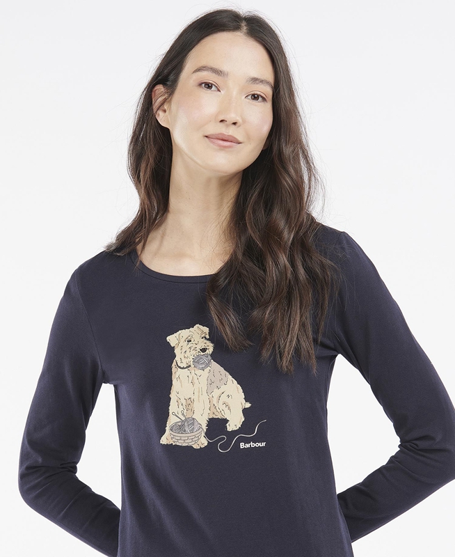 Barbour Fairsfield Long Sleeve T-shirts Damen Navy | IULDXW-824