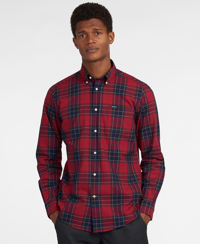 Barbour Hemd Wetheram Tailored Hemd Herren Rot | ICYWTZ-198