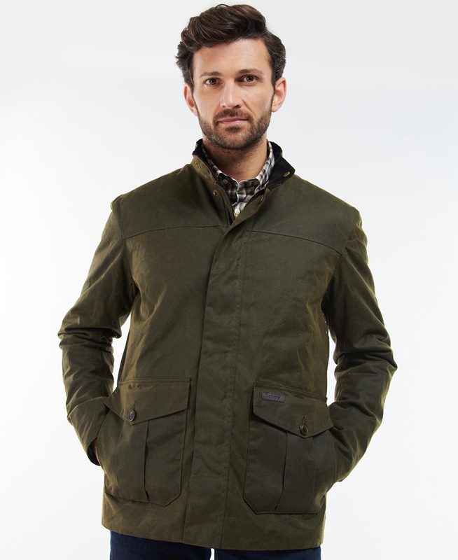 Barbour Sheldon Gewachste Jacke Herren Olivgrün | QOXDMU-563