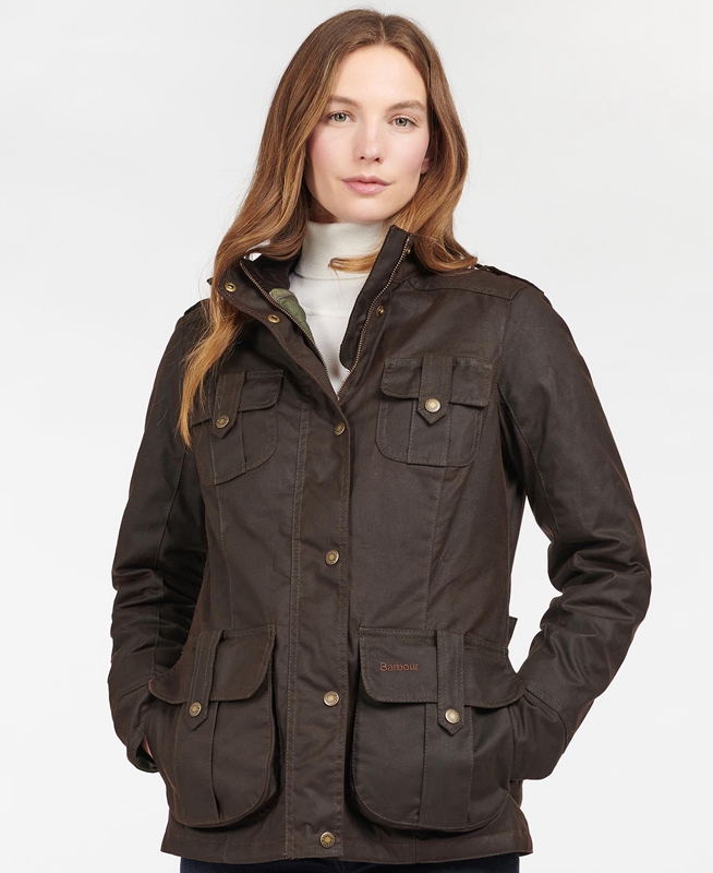 Barbour Winter Defence Gewachste Jacke Damen Braun | KVZBNA-936