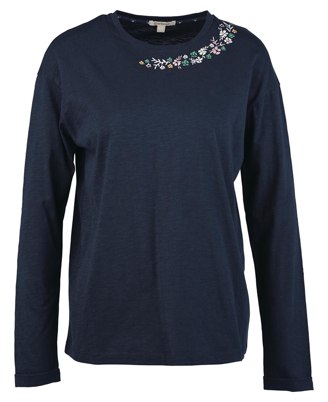 Barbour Amberley T-shirts Damen Navy | FCVSOB-495