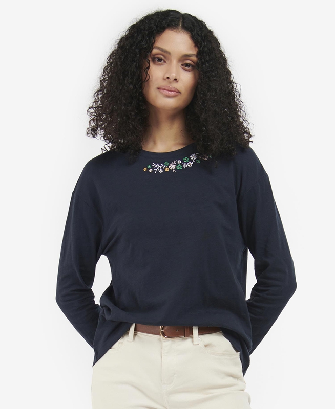 Barbour Amberley T-shirts Damen Navy | FCVSOB-495