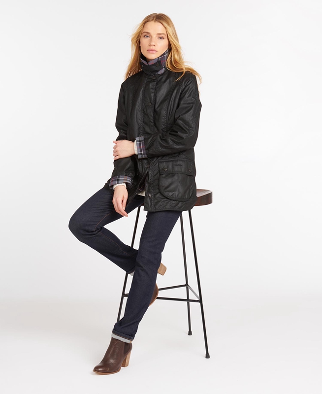 Barbour Beadnell® Gewachste Jacke Damen Schwarz | EOZCRH-213