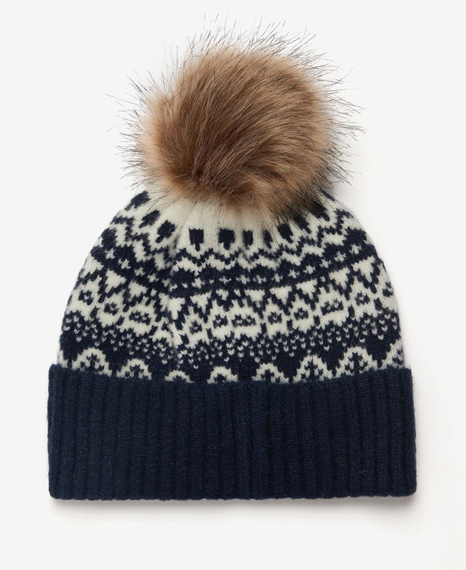 Barbour Beanie Alpine Fair Isle Pom Hüte Damen Navy | WFZVCM-178