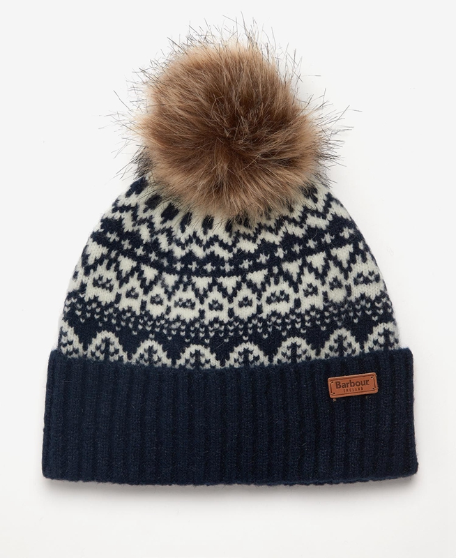 Barbour Beanie Alpine Fair Isle Pom Hüte Damen Navy | WFZVCM-178