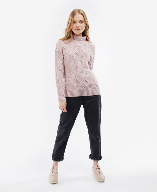 Barbour Burne Roll Neck Knit Pullover Damen Rosa | ZPJIAU-860