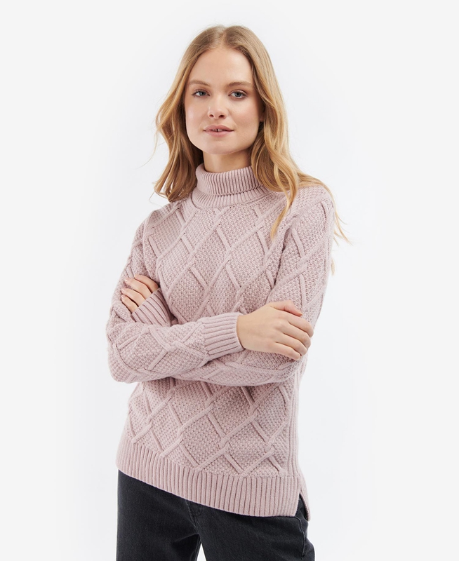 Barbour Burne Roll Neck Knit Pullover Damen Rosa | ZPJIAU-860