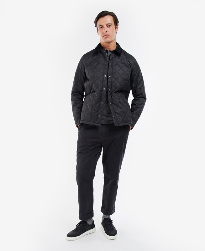 Barbour Checked Heron Steppjacke Herren Schwarz | JTLWKP-572