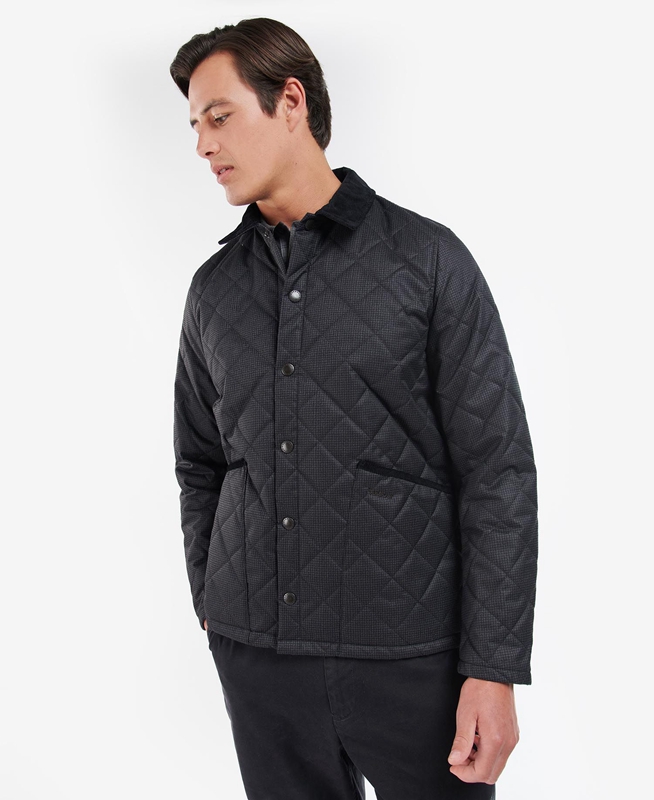 Barbour Checked Heron Steppjacke Herren Schwarz | JTLWKP-572