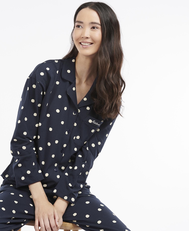 Barbour Dotty PJ Set Nachtwäsche Damen Navy | XTPMGN-130