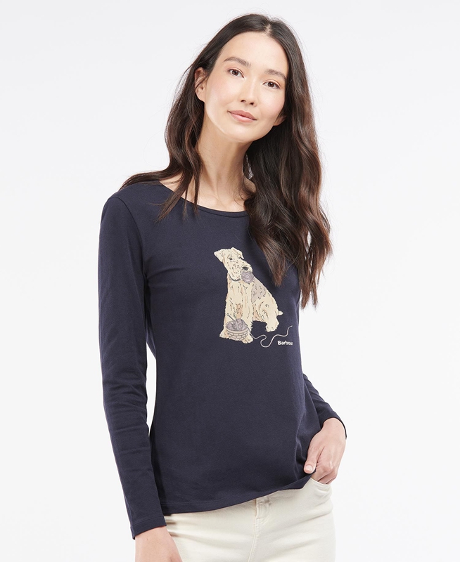 Barbour Fairsfield Long Sleeve T-shirts Damen Navy | IULDXW-824