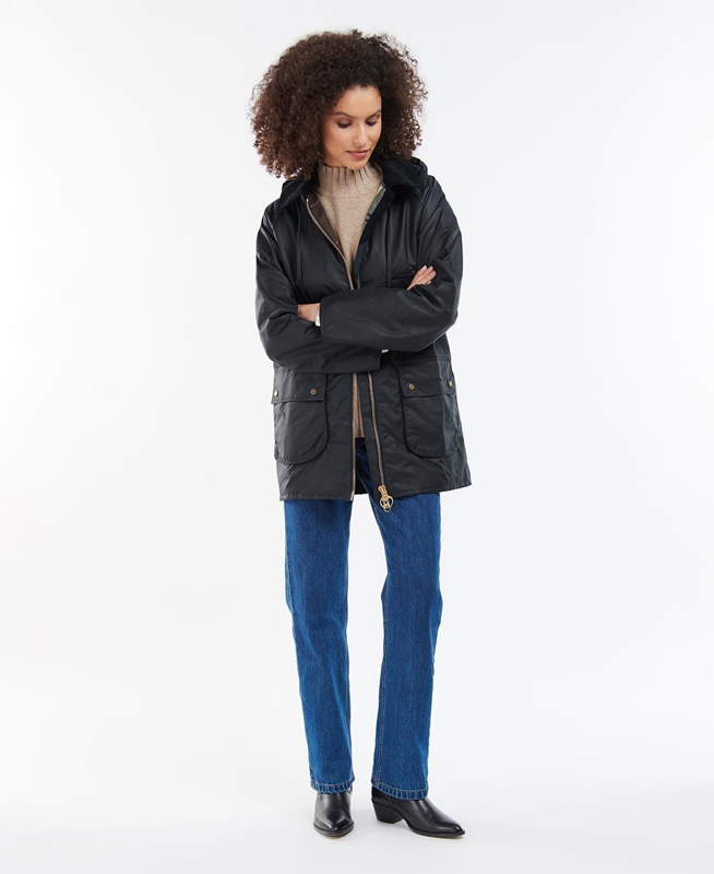 Barbour Highclere Gewachste Jacke Damen Schwarz | YBRXES-908