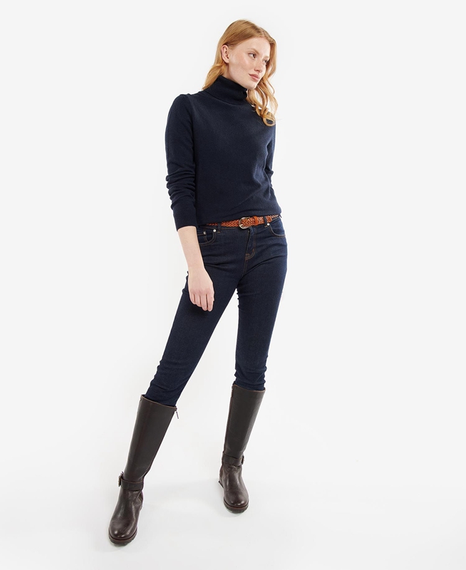 Barbour Pendle Roll-Neck Pullover Damen Navy | SKAFWH-375