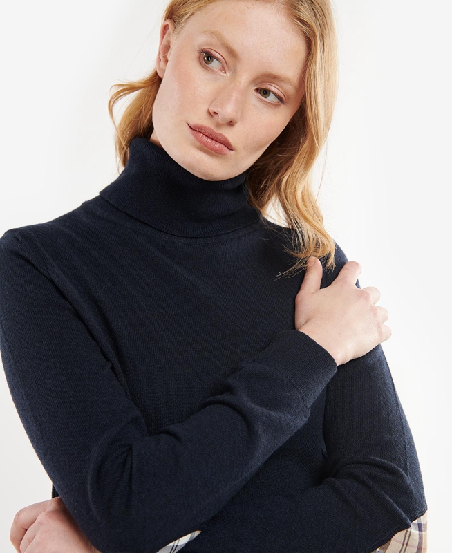 Barbour Pendle Roll-Neck Pullover Damen Navy | SKAFWH-375