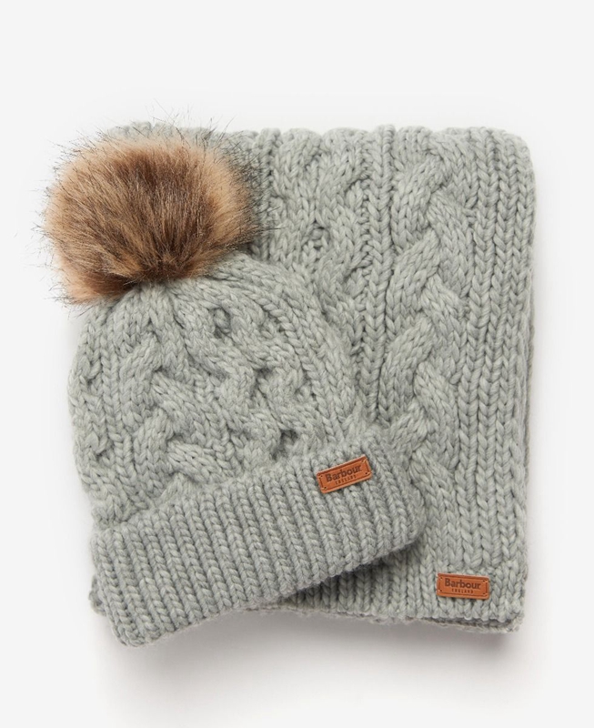 Barbour Penshaw Beanie & Scarf Set Hüte Damen Grau | ERMGIW-843