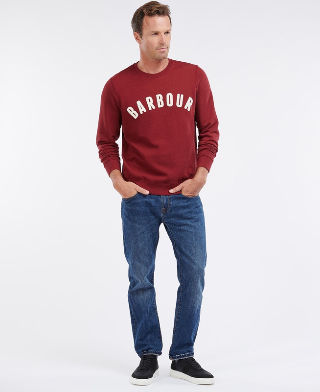 Barbour Prep Logo Crew Sweatshirts Herren Rot | KIXGFA-987