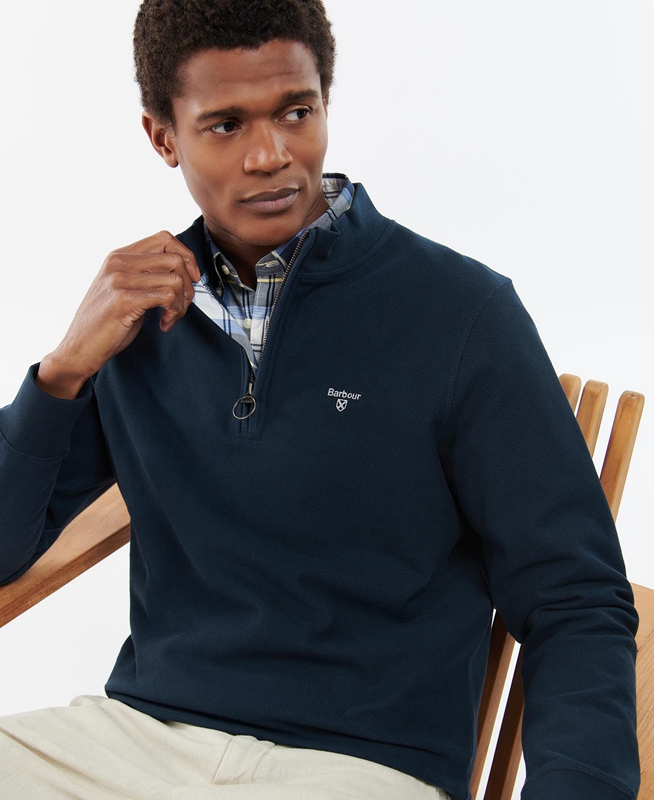 Barbour Rigg Half Zip Sweatshirts Herren Blau | YJHKUA-458