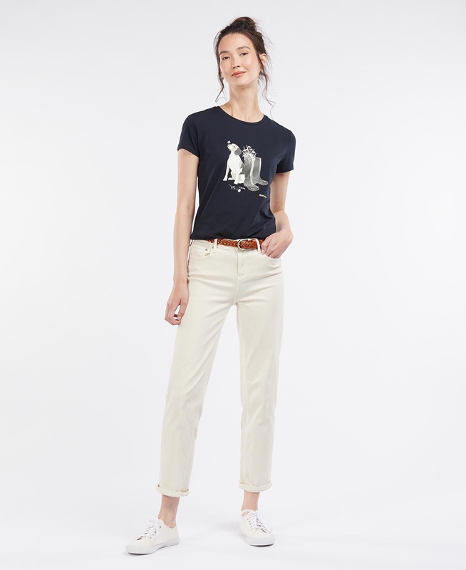 Barbour Rowen T-shirts Damen Navy | HTSFUE-832