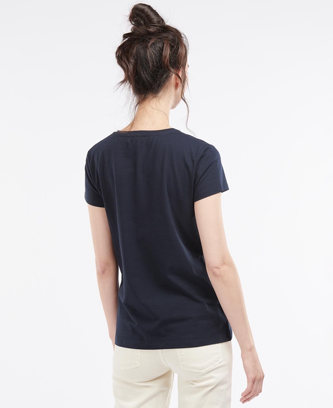 Barbour Rowen T-shirts Damen Navy | HTSFUE-832