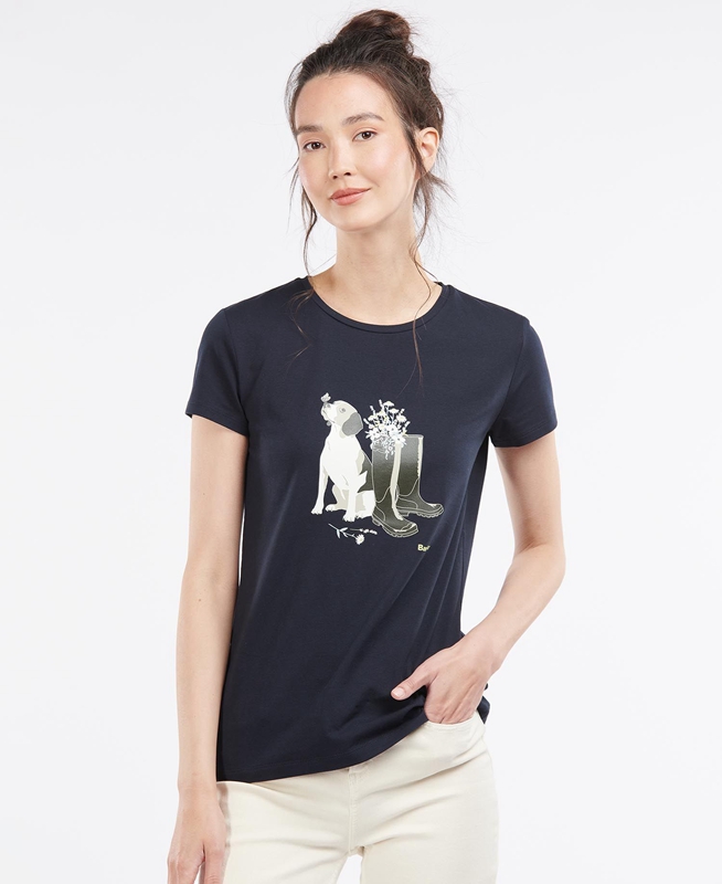 Barbour Rowen T-shirts Damen Navy | HTSFUE-832