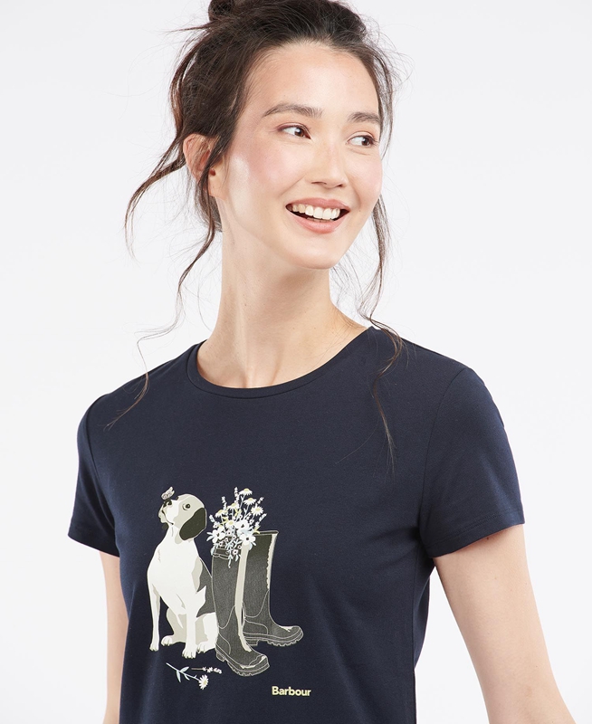 Barbour Rowen T-shirts Damen Navy | HTSFUE-832