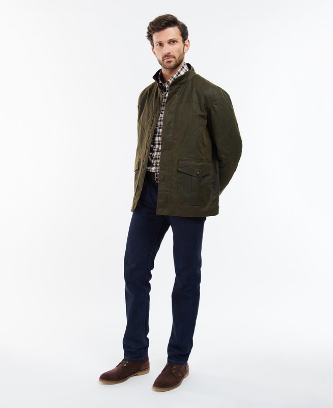 Barbour Sheldon Gewachste Jacke Herren Olivgrün | QOXDMU-563