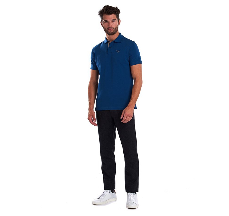 Barbour Tartanshirt Pique Polo shirts Herren Blau | HYVTIE-916