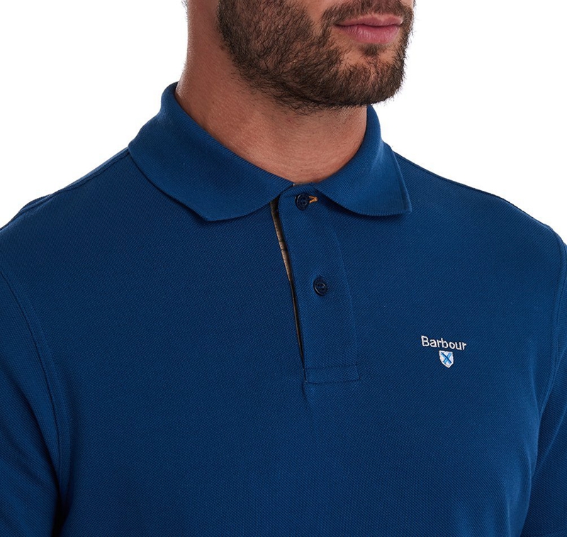 Barbour Tartanshirt Pique Polo shirts Herren Blau | HYVTIE-916