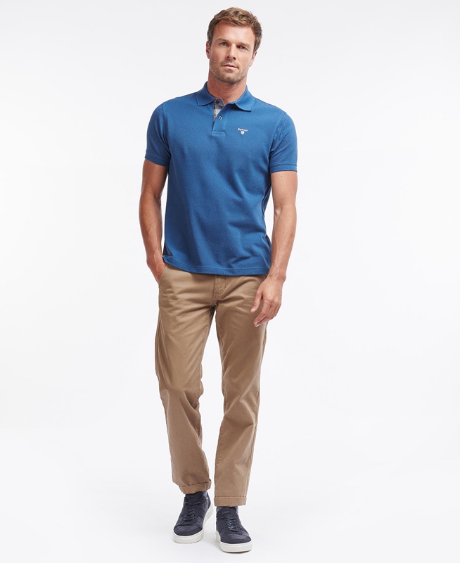 Barbour Tartanshirt Pique Polo shirts Herren Blau | HYVTIE-916