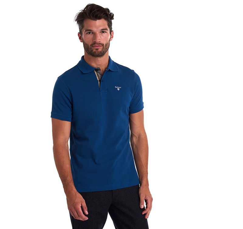 Barbour Tartanshirt Pique Polo shirts Herren Blau | HYVTIE-916