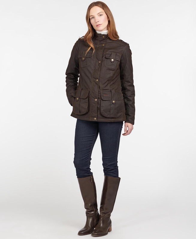 Barbour Winter Defence Gewachste Jacke Damen Braun | KVZBNA-936