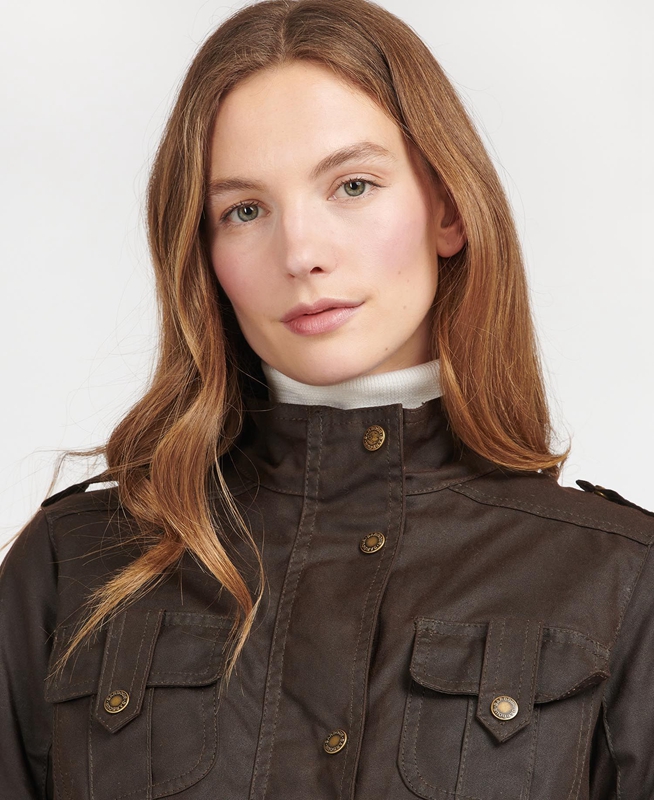 Barbour Winter Defence Gewachste Jacke Damen Braun | KVZBNA-936