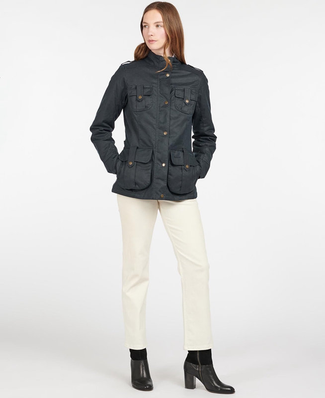 Barbour Winter Defence Gewachste Jacke Damen Blau | USVXPL-821