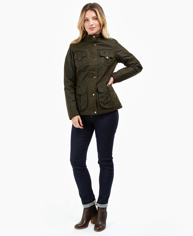 Barbour Winter Defence Gewachste Jacke Damen Grün | WFGQCL-465