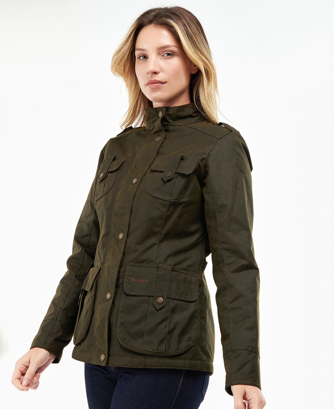 Barbour Winter Defence Gewachste Jacke Damen Grün | WFGQCL-465