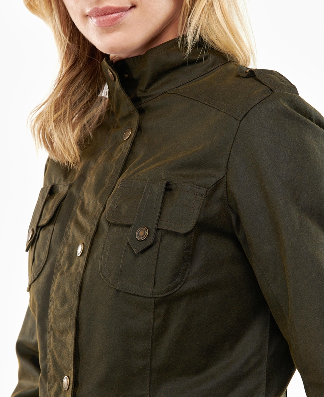 Barbour Winter Defence Gewachste Jacke Damen Grün | WFGQCL-465